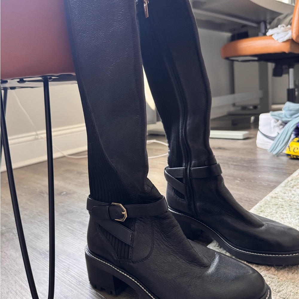Vince Camuto Elegant Black Leather Knee-High Boots